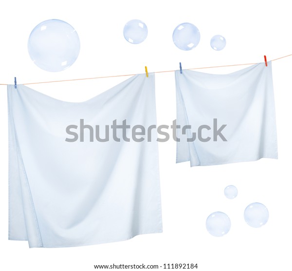 Download Linen Sheets Drying On Rope Soap Stock Photo (Edit Now) 111892184