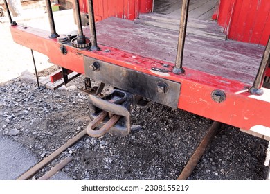 A Link and Pin Coupler and Rear Platform on a Historic Railroad Caboose