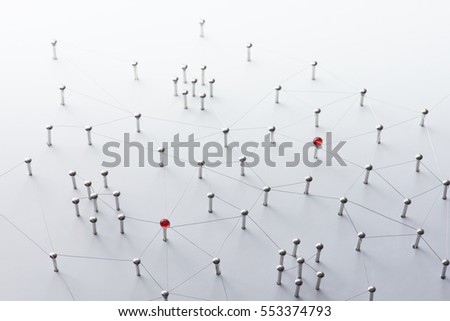 Linking entities. Network, networking, social media, connectivity, internet communication abstract. Web of thin silver wires on white background. Key Person or network hub.