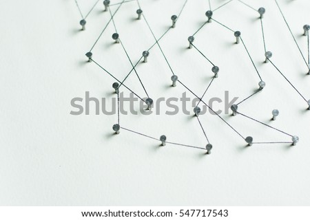 Linking entities, Network simulation, social media, Communications Network, The connection between the two networks. in paper linked together by cotton with a black tint