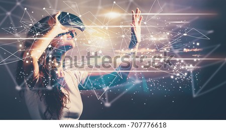 Links with young woman using a virtual reality headset