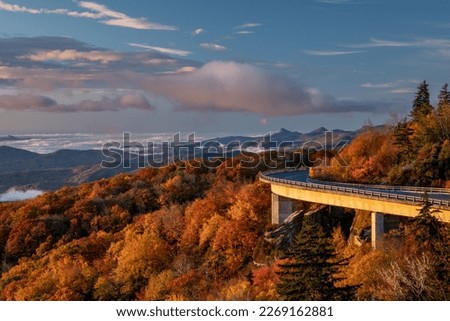 Linn Cove Viaduct Curves Over Fall Trees along the Blue Ridge parkway