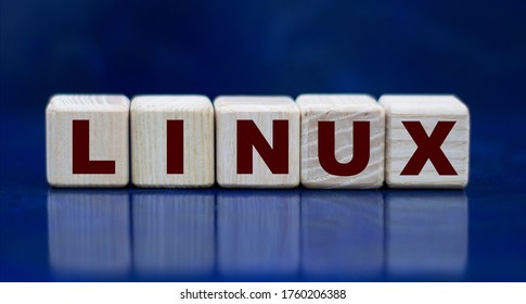 LINUX - abbreviated word on cubes on a beautiful blue background