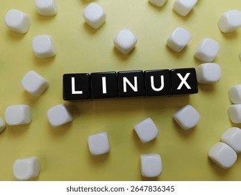 Linux on black dice surrounded by many white dice — symbolizing uniqueness, open-source freedom, tech individuality, software alternatives, and non-mainstream operating system choices. 
