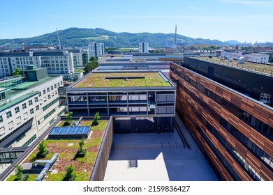 Linz, Austria, 19 May 2022, View From The Med Uni Campus To The Building Of The Gesundheitskasse