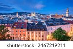 Linz, Austria. Aerial cityscape image of downtown Linz, Austria during spring sunset.