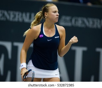 LINZ, AUSTRIA - OCTOBER 11 : Anett Kontaveit In Action At The 2016 Generali Ladies Linz WTA International Tennis Tournament