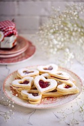 LINZER COOKIES For Valentine's Day Style Vintage . Selective Focus
