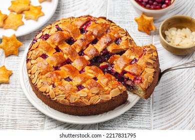 Linzer torte. Traditional Austrian cake with cranberries and almonds, lattice design on top. Homemade. - Powered by Shutterstock
