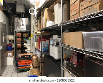 Linz-Haid, Austria - October 19. 2018 - Storage Room Of A McDonalds Restaurant 