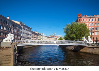 Lion Bridge Over Griboyedov Canal In St. Petersburg, Russia