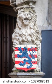 Lion with coat of arms of Bruges at the Grote Markt