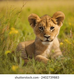 lion cub in the field - Powered by Shutterstock