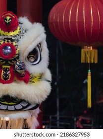 Lion Dance Performance Show During Chinese New Year Festival At Kota Kinabalu City, Sabah, Malaysia During At Night