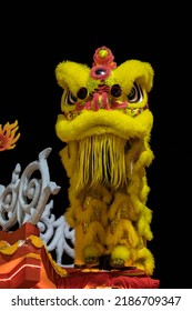 Lion Dance Performance Show During Chinese New Year Festival At Kota Kinabalu City, Sabah, Malaysia During At Night