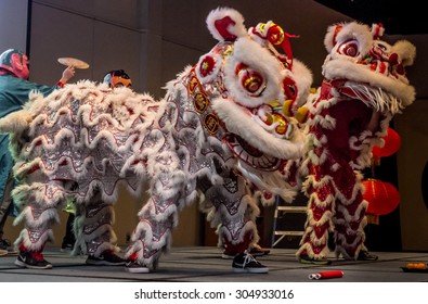 Lion Dance Stage Performance On Chinese Cultural Night