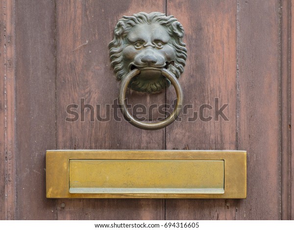 Lion Face Shape Door Knocker Letterbox Stock Photo Edit Now