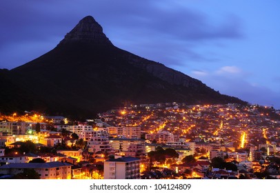 Lion Head Of Cape Town City At Night