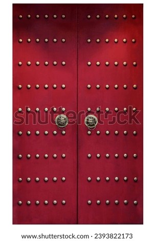 Lion head door knocker on red chinese style red door