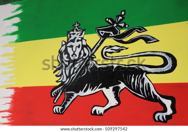 The Lion of Judah wall art, symbol of the Rastafari, in Shashamane, Ethiopia / Land of Zion