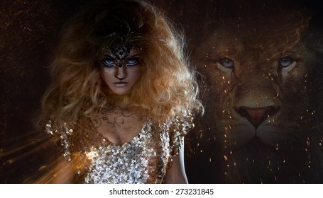 Lion or Leo woman, this photo is part of a series of twelve Zodiac