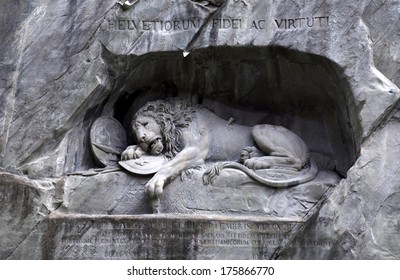 Lion Monument (Lewendenkmal), a historic landmark (1821) in Lucerne, Switzerland, was carved in the rock to honor the Swiss Guards of Lois XVI of France