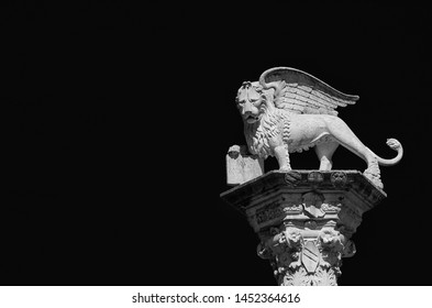Lion of Saint Mark, symbol of the old Venice Republic. Monument erected in 1473 in Vicenza central square (Black and White with copy space)