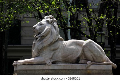 Lion Sculpture At The New York Public Library