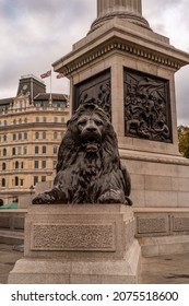 Lion Statue At Nelson's Pillar In Trafalgar Square  London