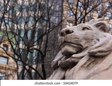 Lion Statue In New York Public Library