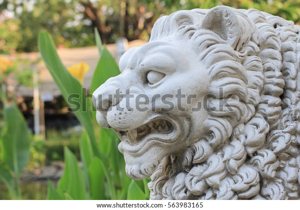 Lion Stone On Garden Animals Wildlife Parks Outdoor Stock Image