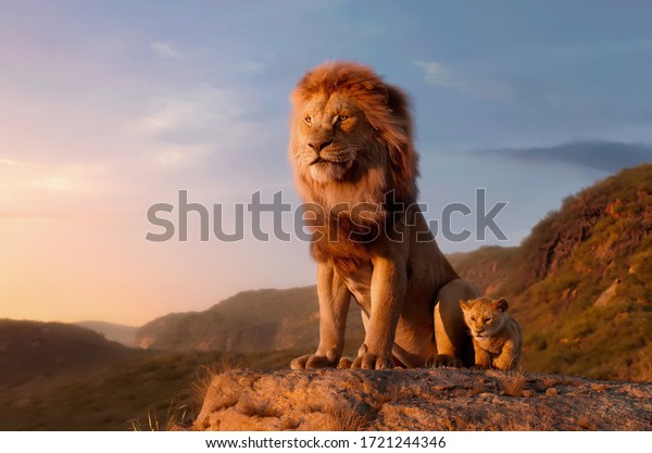 青い煙の下で吠えるライオン写真素材 Shutterstock