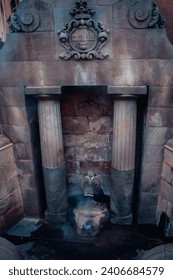 Lion's fountain with thermal water in Catalonia, Spain. Caldes de Montbui Barcelona Province. Old fountain 77 celsius degrees thermal water. High quality picture for wallpaper, travel blog.
