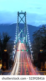 Lion's Gate Bridge At Dusk, Time Exposure, Vancouver, BC, Canada