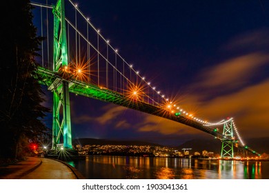 Lion's Gate Bridge At Night In Vancouver BC