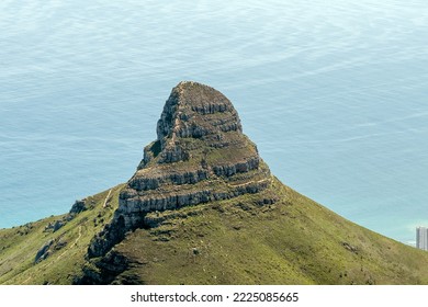 Lions Head As Seen From Table Mountain In Cape Town. The Hiking Trail To The Top Is Visible