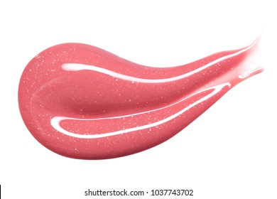 Lip Gloss Sample Isolated On White. Smudged Pink Lipgloss.