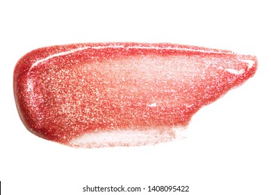 Lip gloss sample isolated on white. Smudged red lipgloss