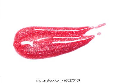 Lip Gloss Smear Isolated On White. Smudged Makeup Product Sample