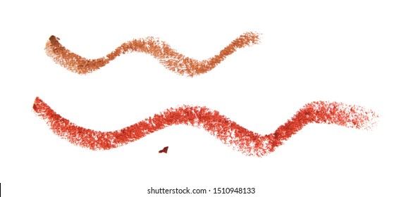 Lip Liner Stroke Smudge Smear Texture Isolated On White Background. Red And Brown Cosmetic Pencil Smudged