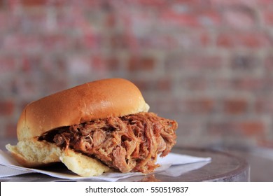 Lip Smacking Close Up of Barbecue Pulled Pork Sandwich
