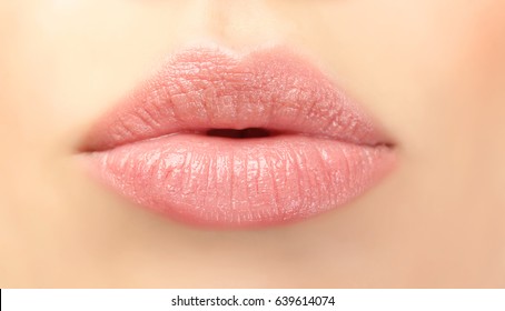 Lips Of Beautiful Young Woman, Closeup