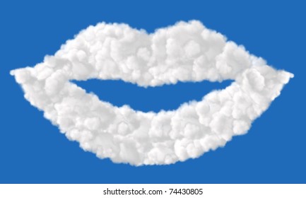 Lips made from clouds on blue background