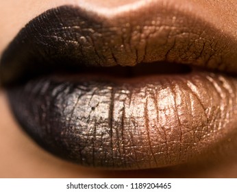 Lips make  up  Beauty high fashion trendy black and gold colour gradient lips makeup sample