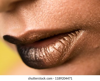 Lips make  up  Beauty high fashion trendy black and gold colour gradient lips makeup sample