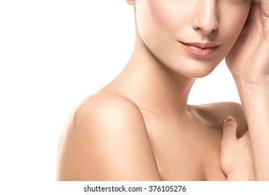 Lips And Nose Woman Happy Young Beautiful Studio Portrait With Healthy Skin