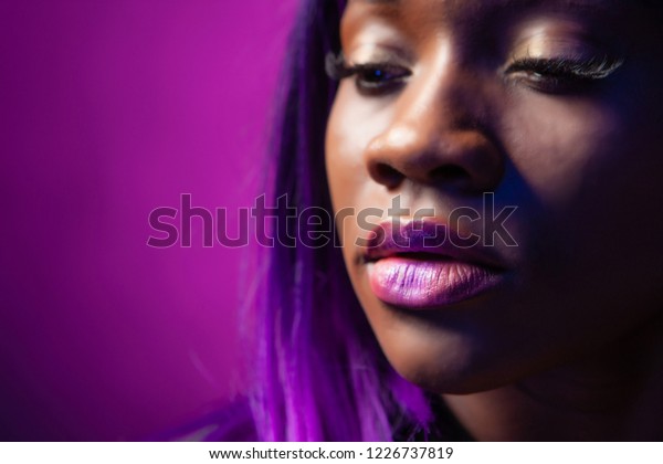 Lips Purple Lipstick Black Girl Afro Stock Photo Edit Now 1226737819