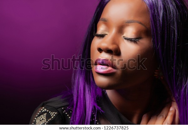 Lips Purple Lipstick Black Girl Afro Stock Photo Edit Now 1226737825