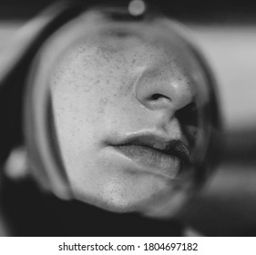 Lips Woman Reflection Mirror Freckles