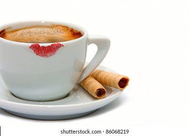 Lipstick Mark On A Cup Of Coffee